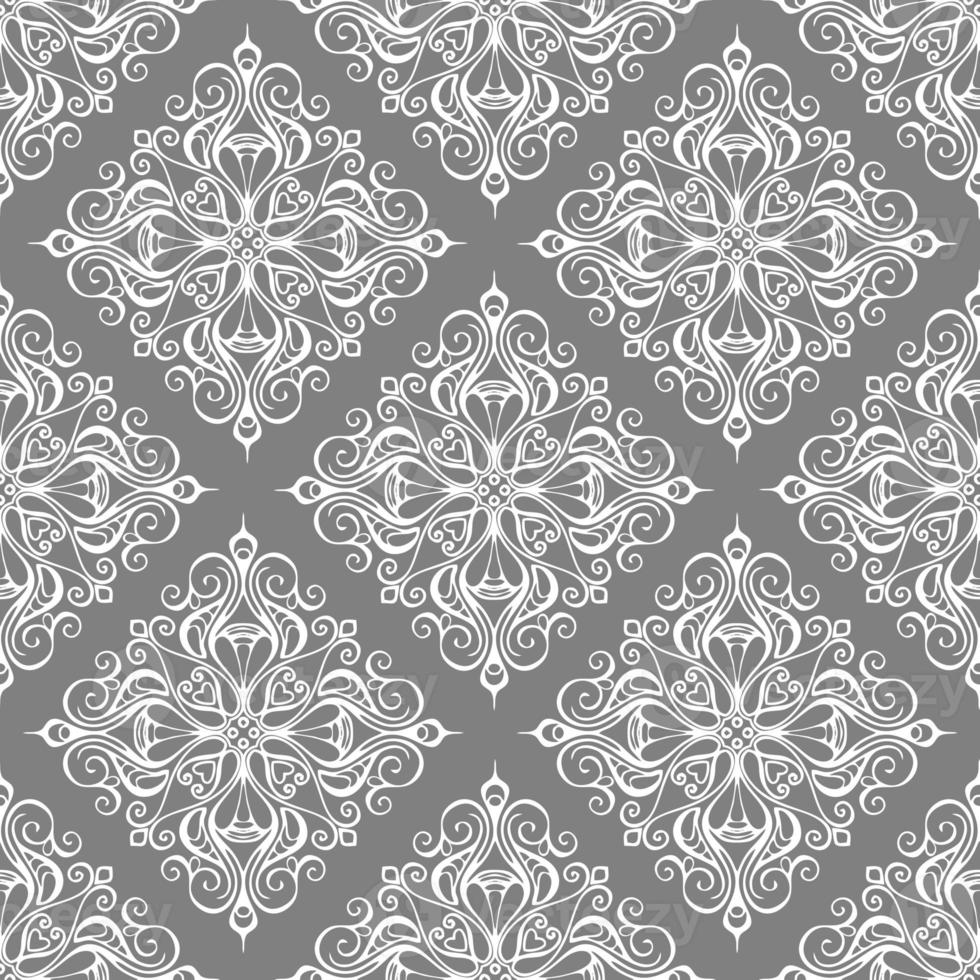 seamless graphic pattern, tile with abstract geometric white ornament on gray background, texture, design photo