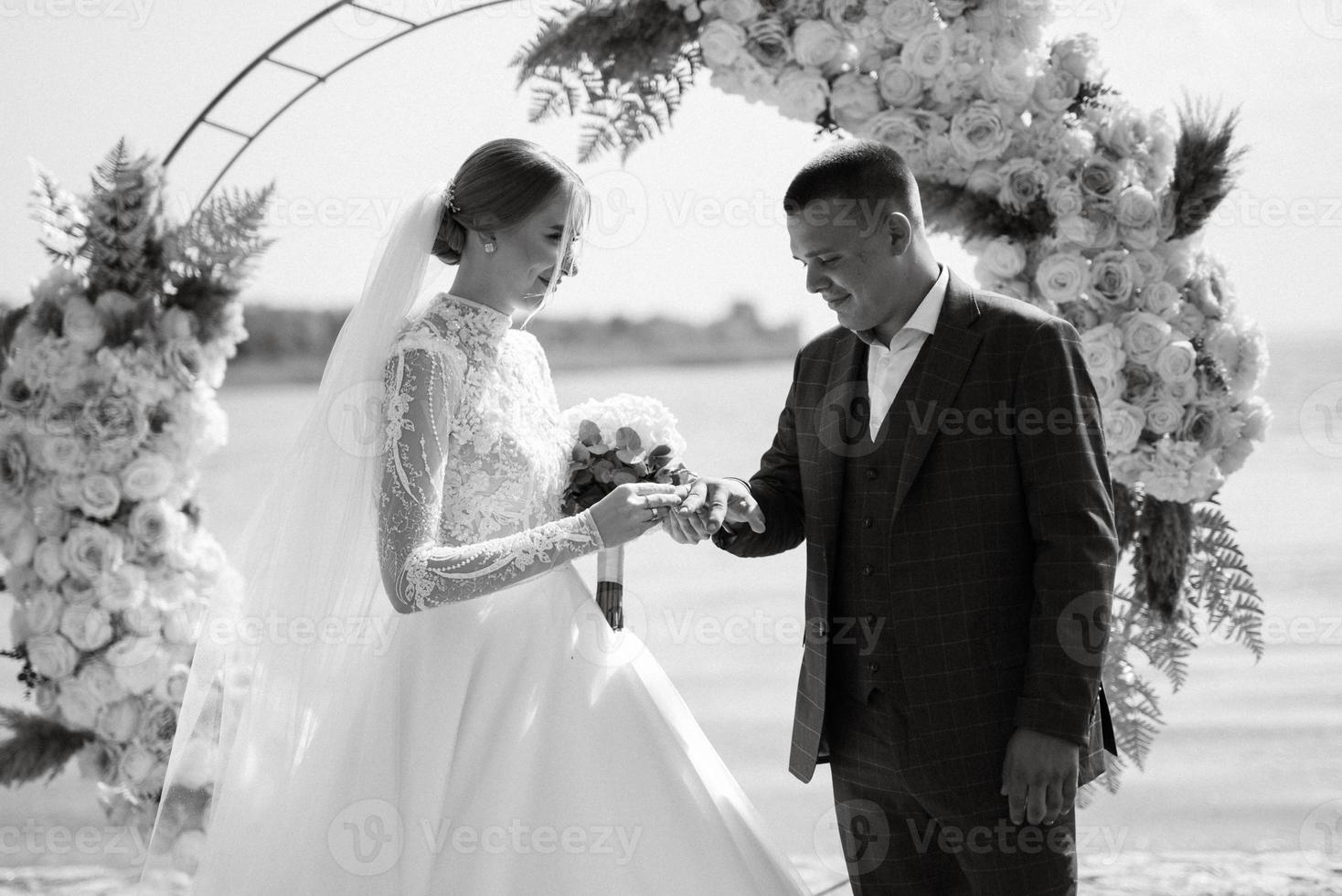 wedding ceremony of the newlyweds on the pier photo