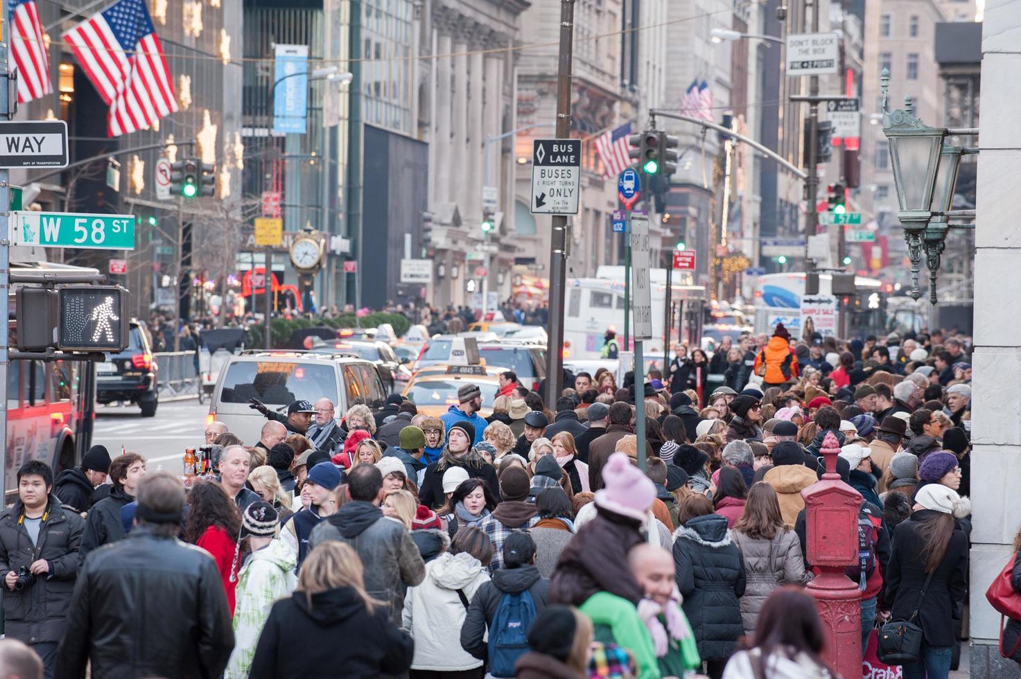 NEW YORK, USA - DECEMBER 11, 2011 - City streets are crowded of people for xmas photo