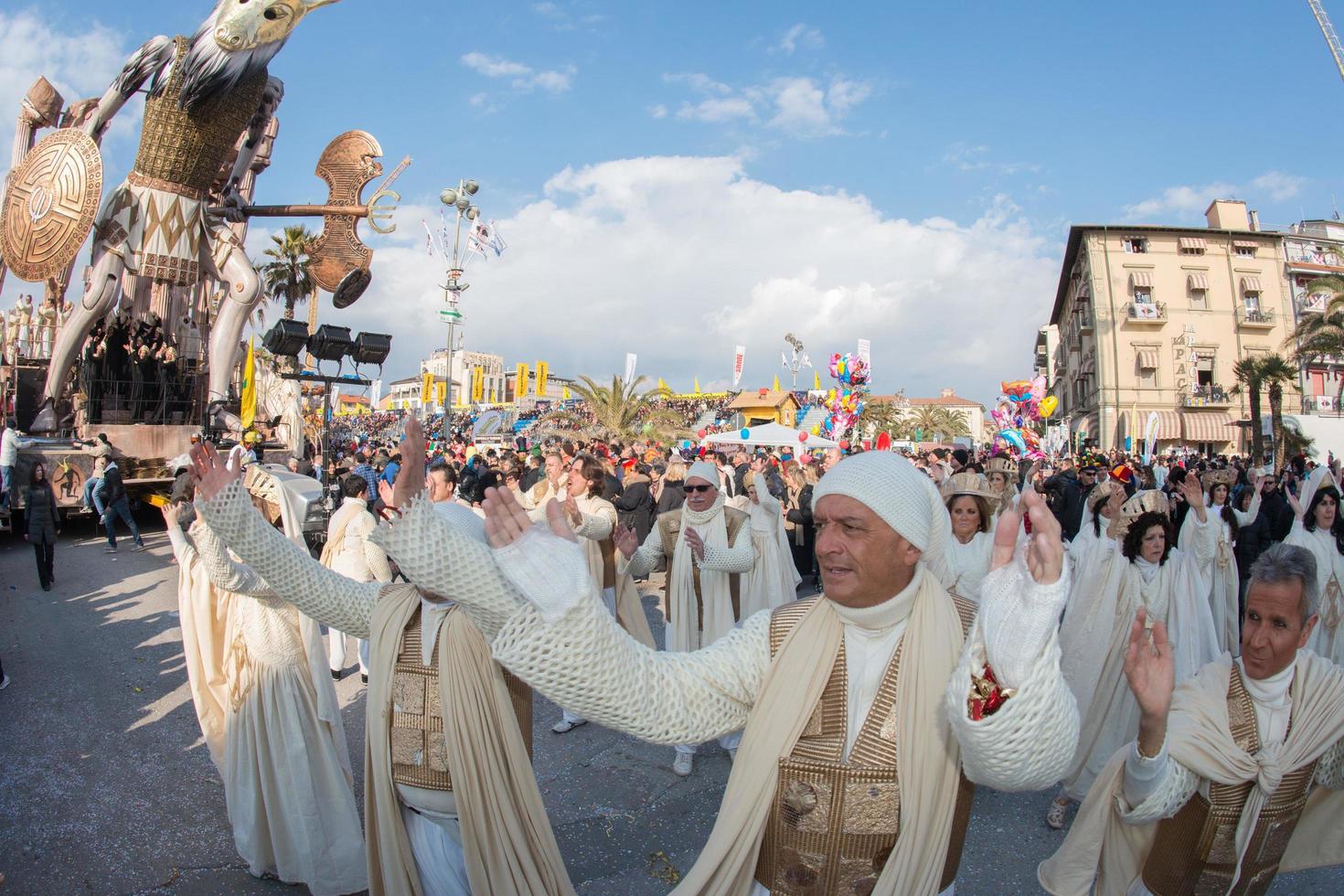 VIAREGGIO, ITALY - FEBRUARY 17, 2013 - Carnival Show parade on town street photo