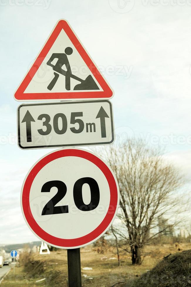 Close up view of a road sign. photo