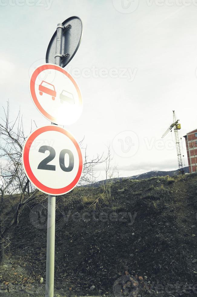 Close up view of a road sign. photo