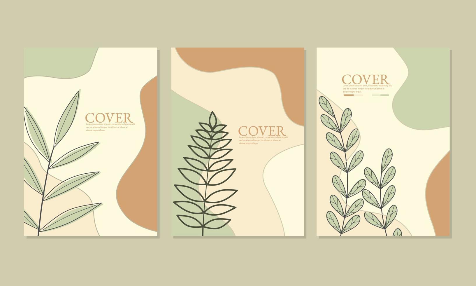 book cover with hand drawn abstract leaves in A4 size. for notebook, diary, book, planner. pastel color book vector