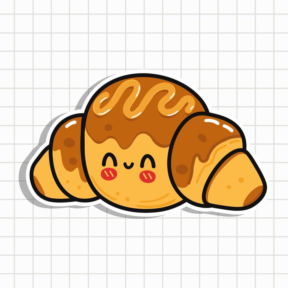 Cute Sticker Croissant. Vector hand drawn cartoon kawaii character illustration icon. Isolated on background. Croissant Sticker character concept