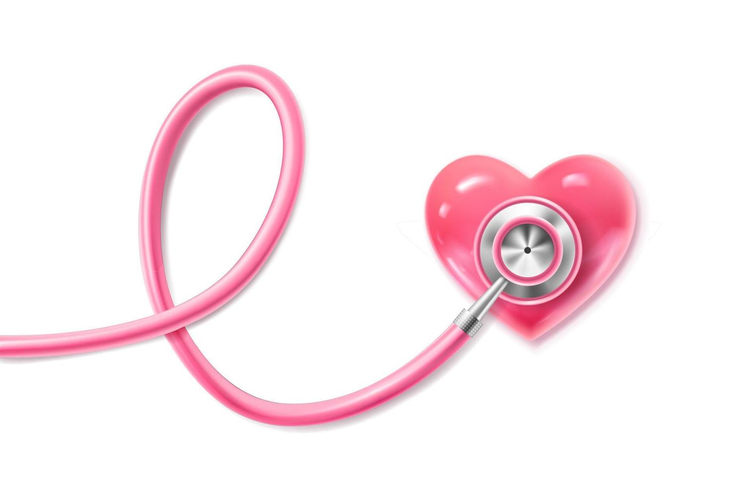 3d realistic icon. Breast cancer awareness concept. Medical stethoscope with heart banner. vector