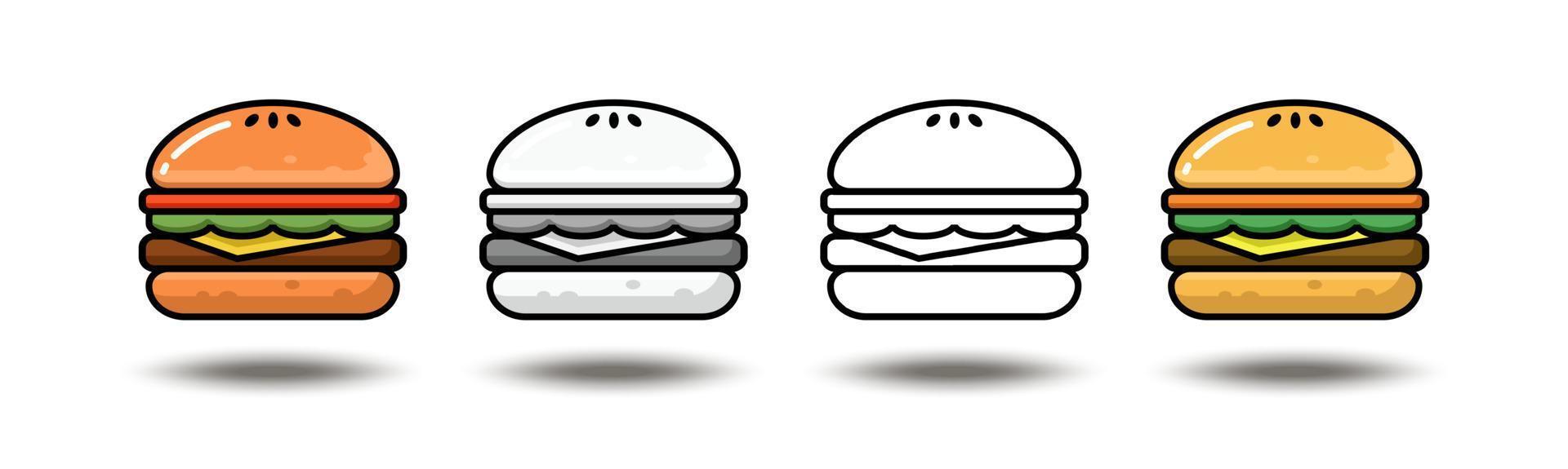 Vector icon illustration. Hamburger collection in color, gray and black and white. Isolated on white background.