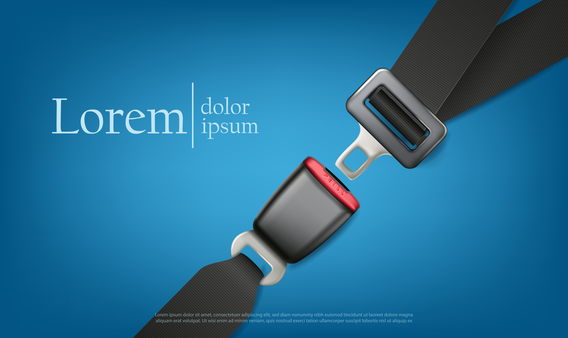 3d realistic vector illustration. Safety driving concept. Fasten passenger seat belt. Warning