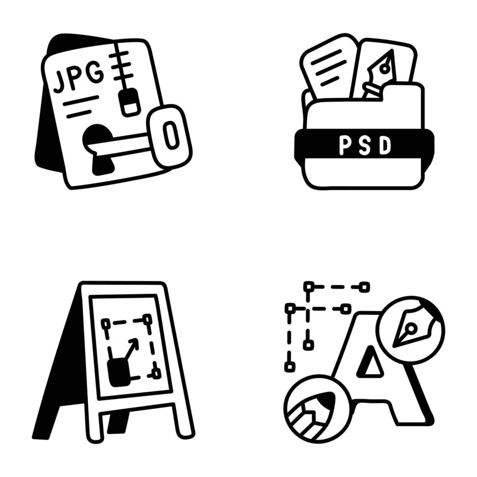 Pack of Designing Files Hand Drawn Icons vector