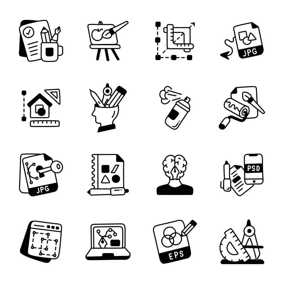 Set of Designing Accessories Hand Drawn Icons vector