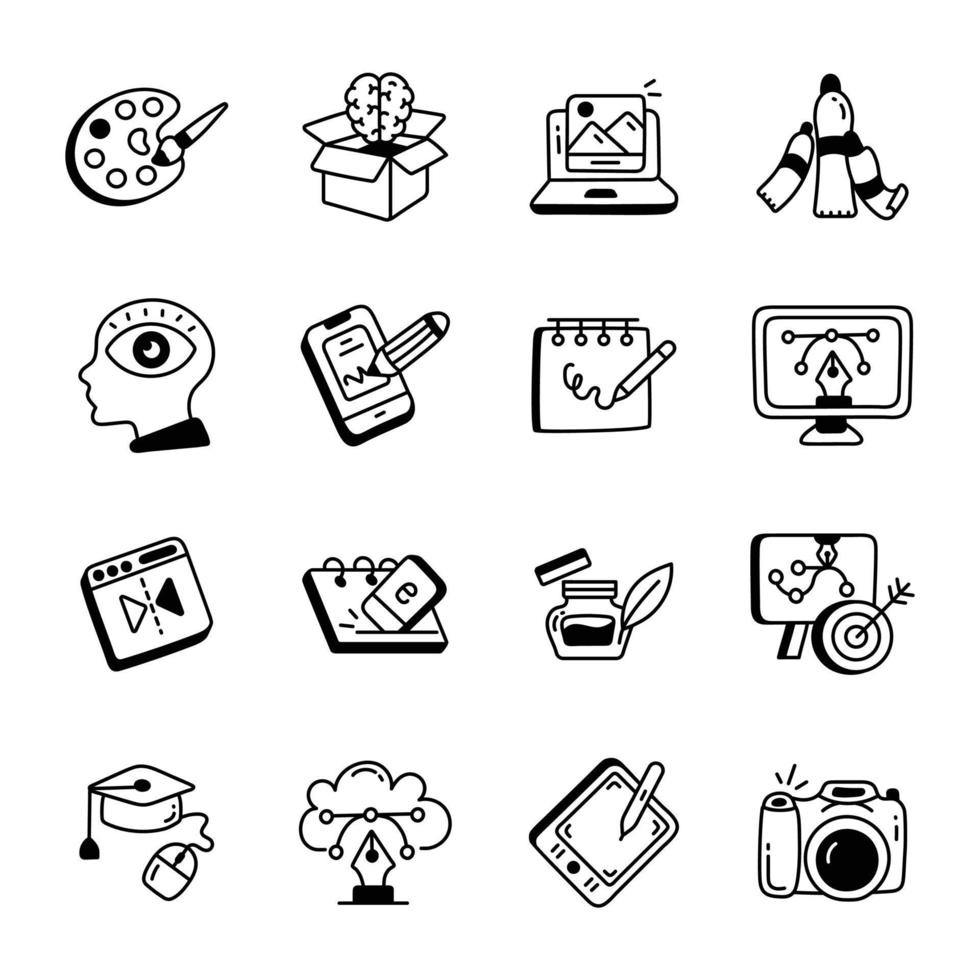 Pack of Web Design Hand Drawn Icons vector