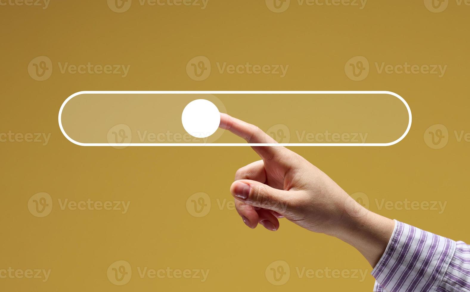 A female hand and a virtual loading bar icon for input and search of information photo