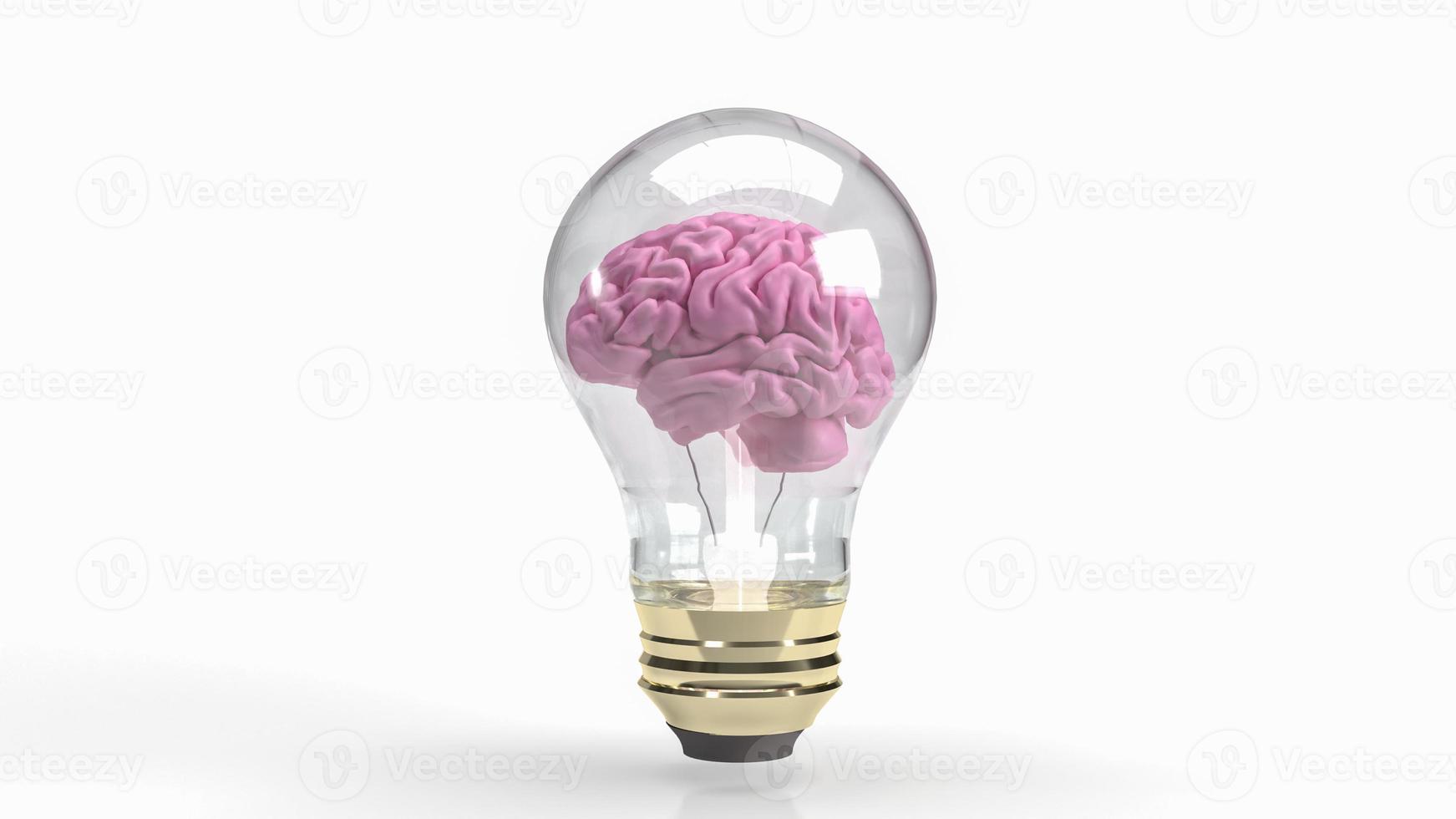 The pink brain in light bulb for creative or business concept 3d rendering photo