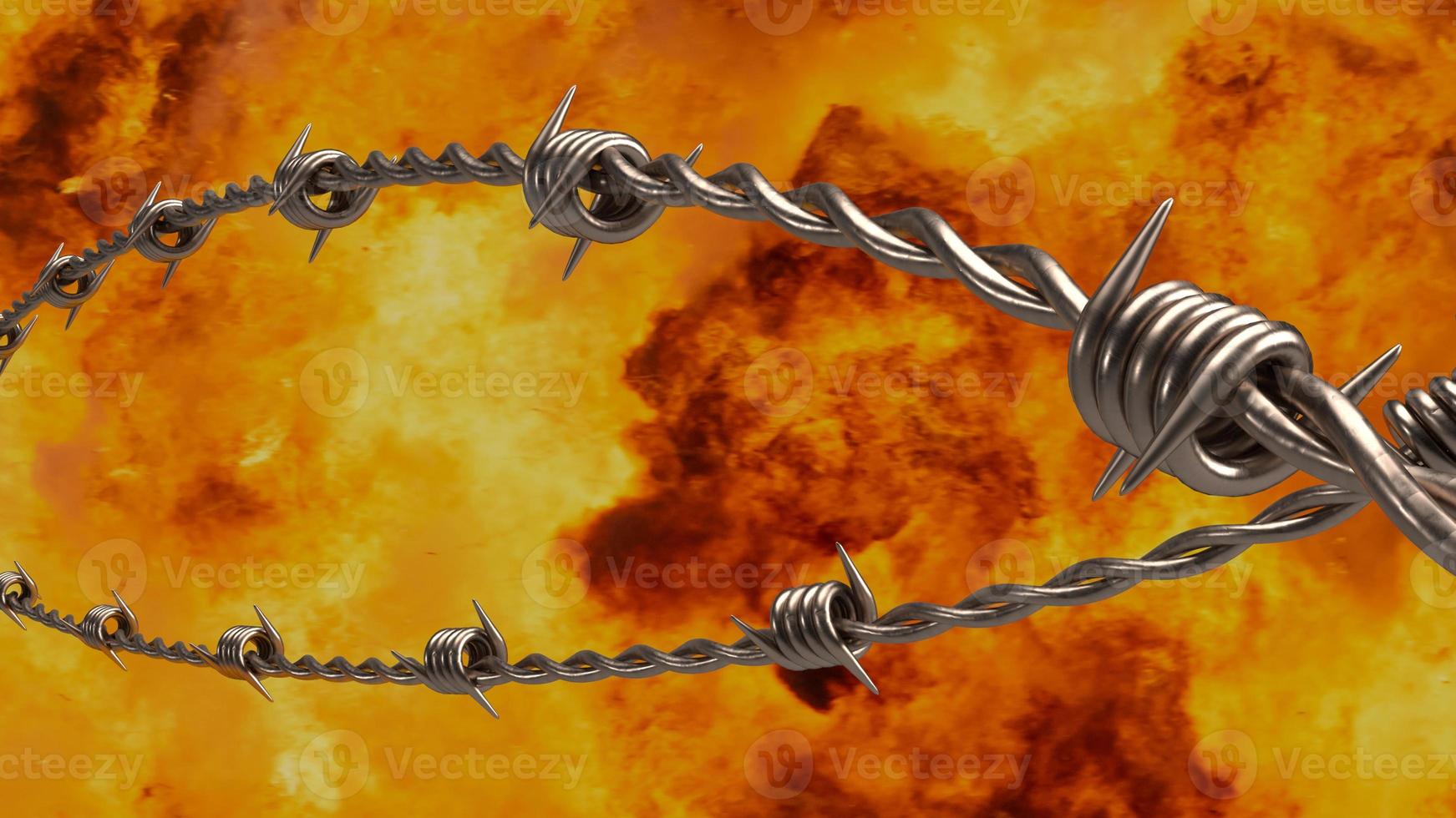The  barbed wire on fire background  for security or military concept 3d rendering photo