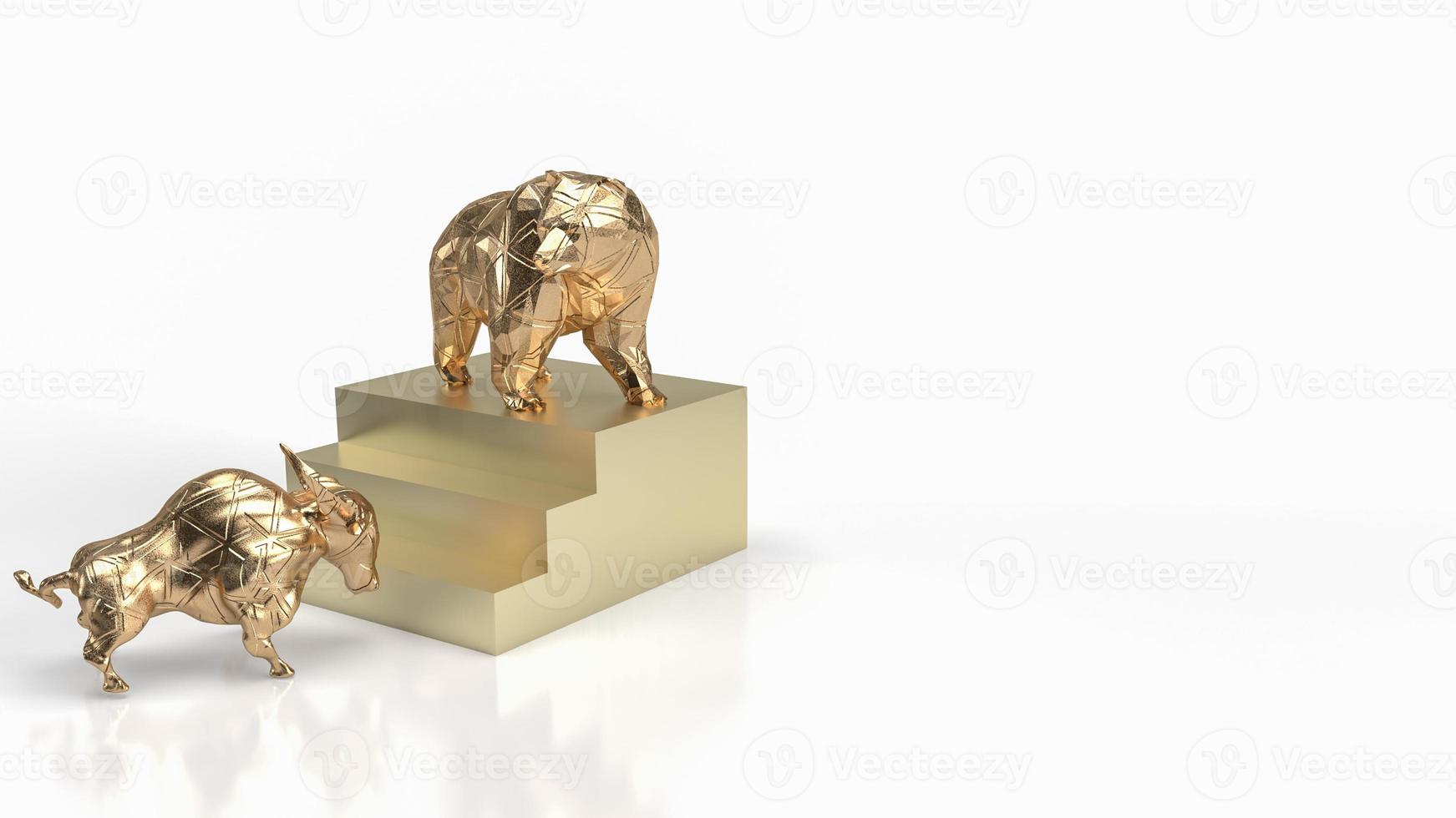 The gold bull and bear on stairs for business concept 3d rendering photo