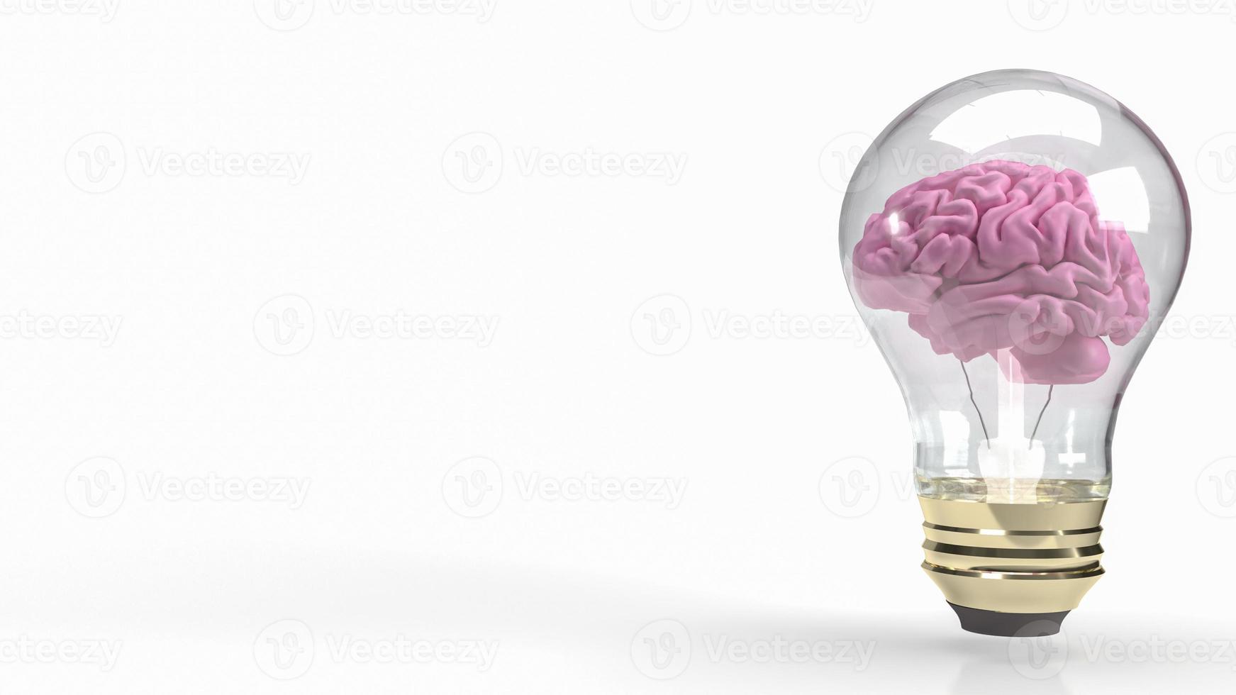 The pink brain in light bulb for creative or business concept 3d rendering photo