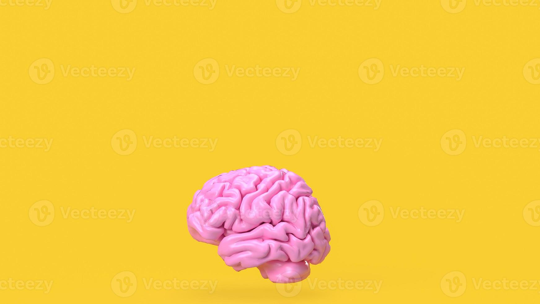 el rosado cerebro en amarillo antecedentes para creativo o idea concepto 3d representación foto