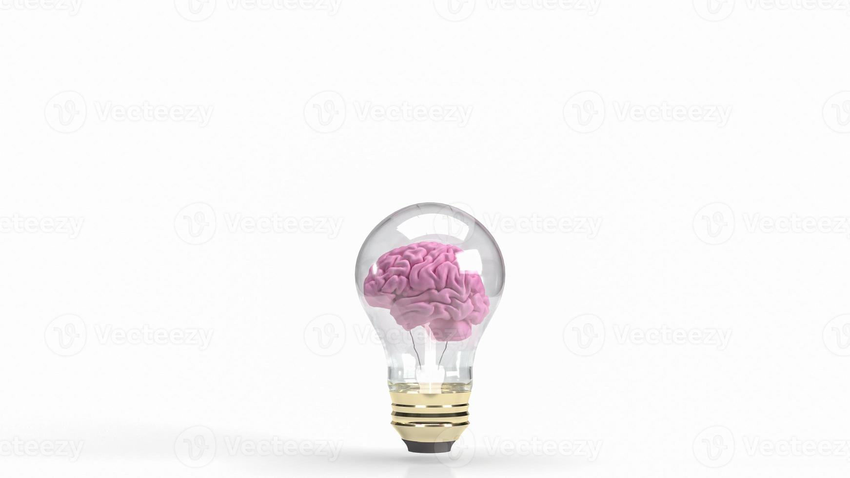 The pink brain in light bulb for creative or business concept 3d rendering photo