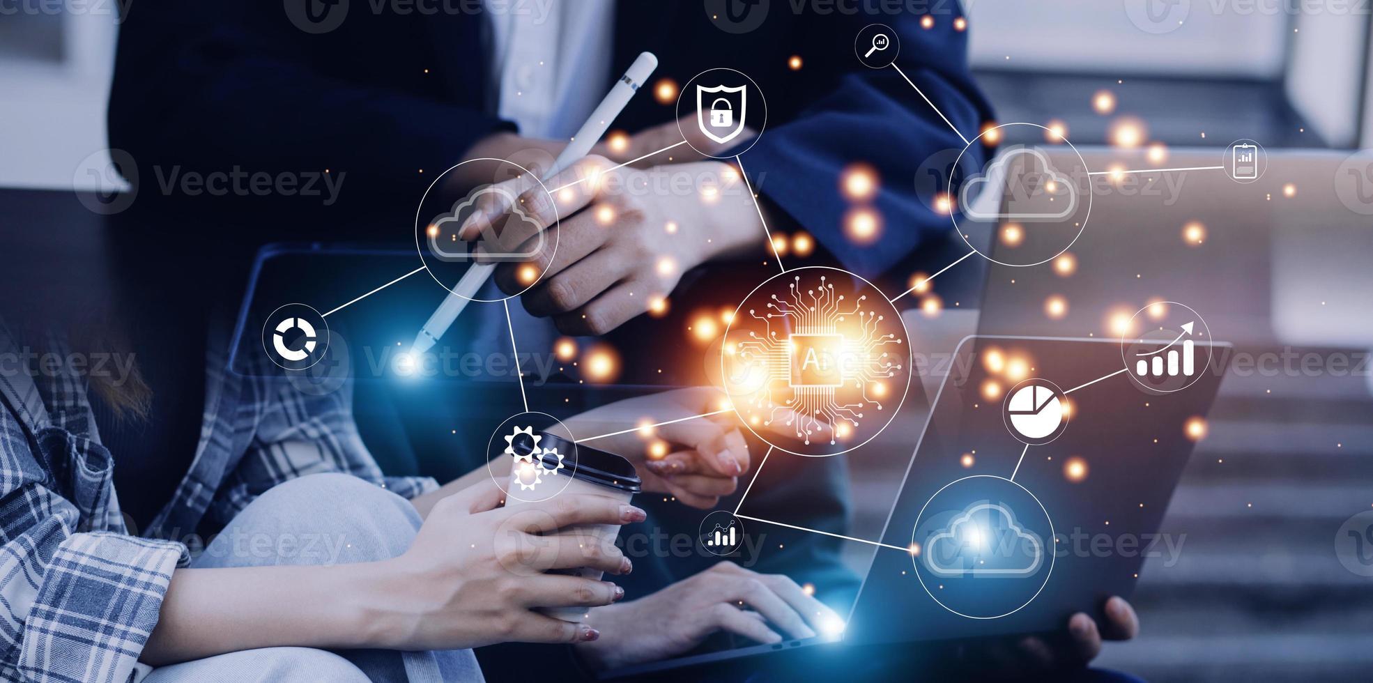 Digital transformation change management, internet of things. new technology bigdata and business process strategy, customer service management, cloud computing, smart industry. Ai technology. photo