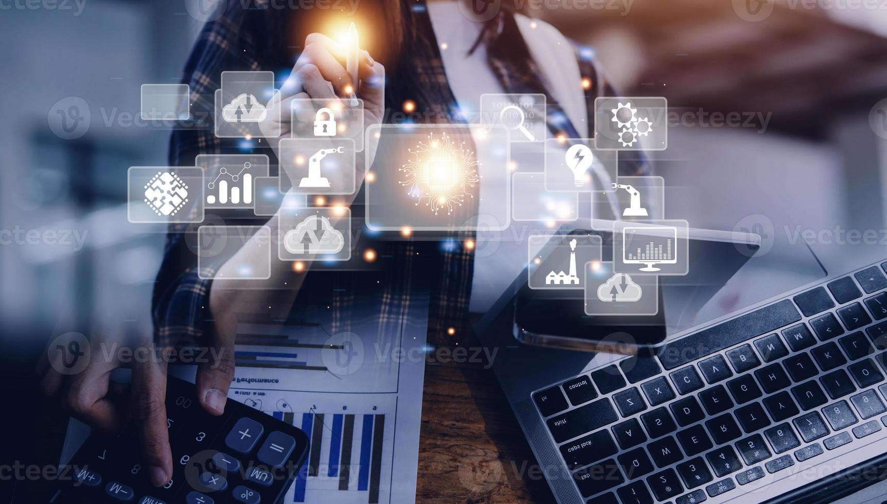 Digital transformation technology strategy, digitization and digitalization of business processes and data, optimize and automate operations, customer service management, internet and cloud computing photo