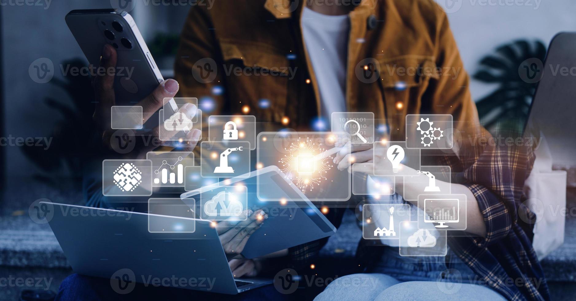 Digital transformation technology strategy, digitization and digitalization of business processes and data, optimize and automate operations, customer service management, internet and cloud computing photo