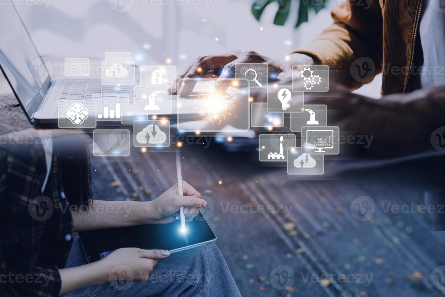 Digital transformation technology strategy, digitization and digitalization of business processes and data, optimize and automate operations, customer service management, internet and cloud computing photo