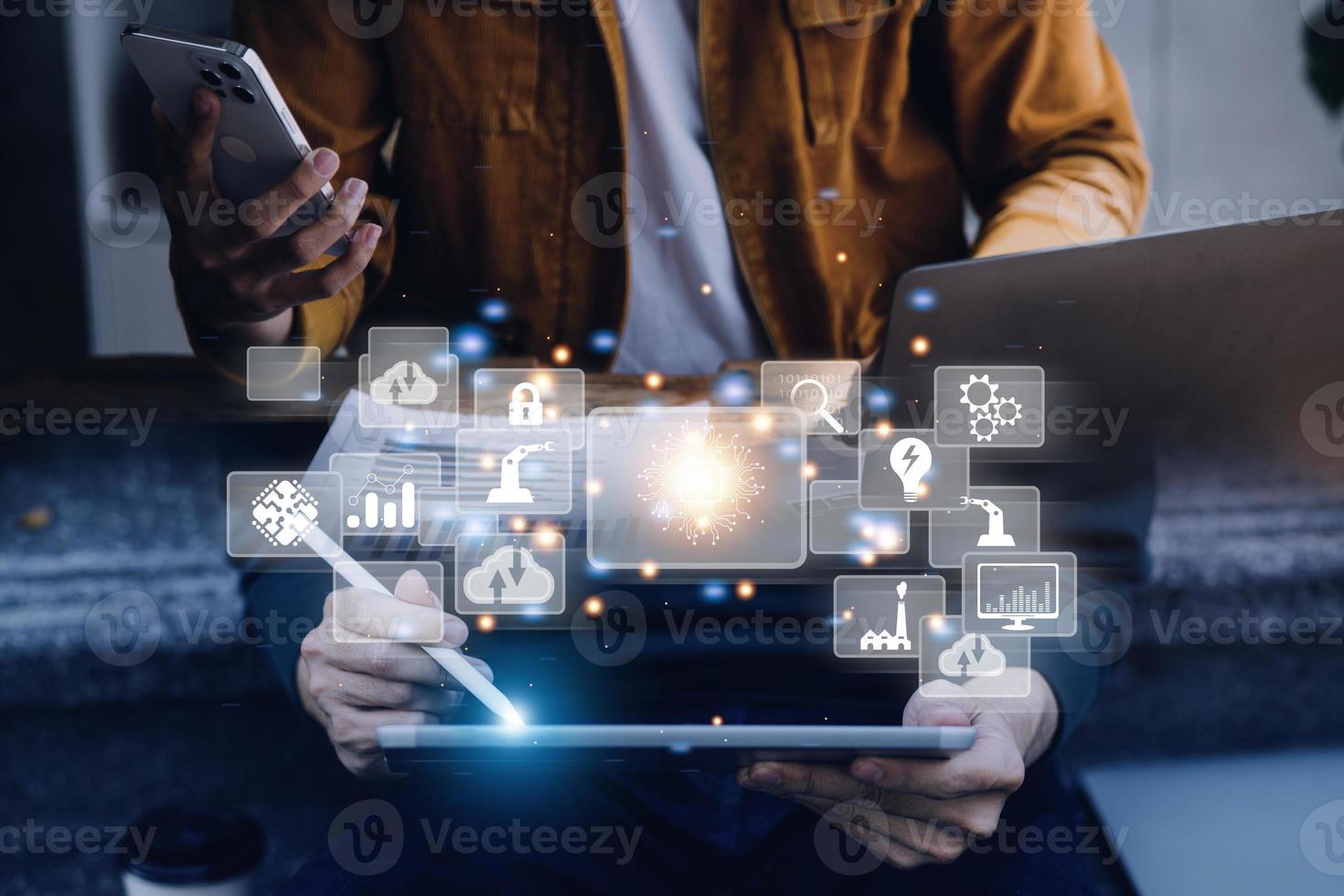 Digital transformation technology strategy, digitization and digitalization of business processes and data, optimize and automate operations, customer service management, internet and cloud computing photo