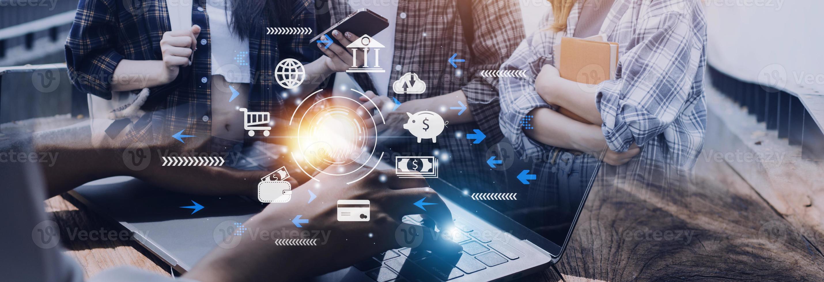 futuristic digital processing of biometric identification fingerprint scanner for access personal financial data. surveillance and security scanning of digital programs cyber futuristic applications photo