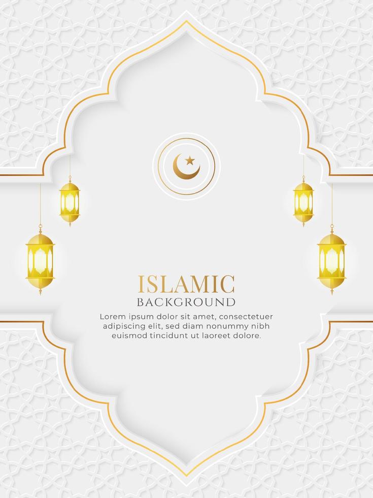 Islamic White Luxury Vertical Ornamental Background with Arabic Pattern and Decorative Arch Frame vector