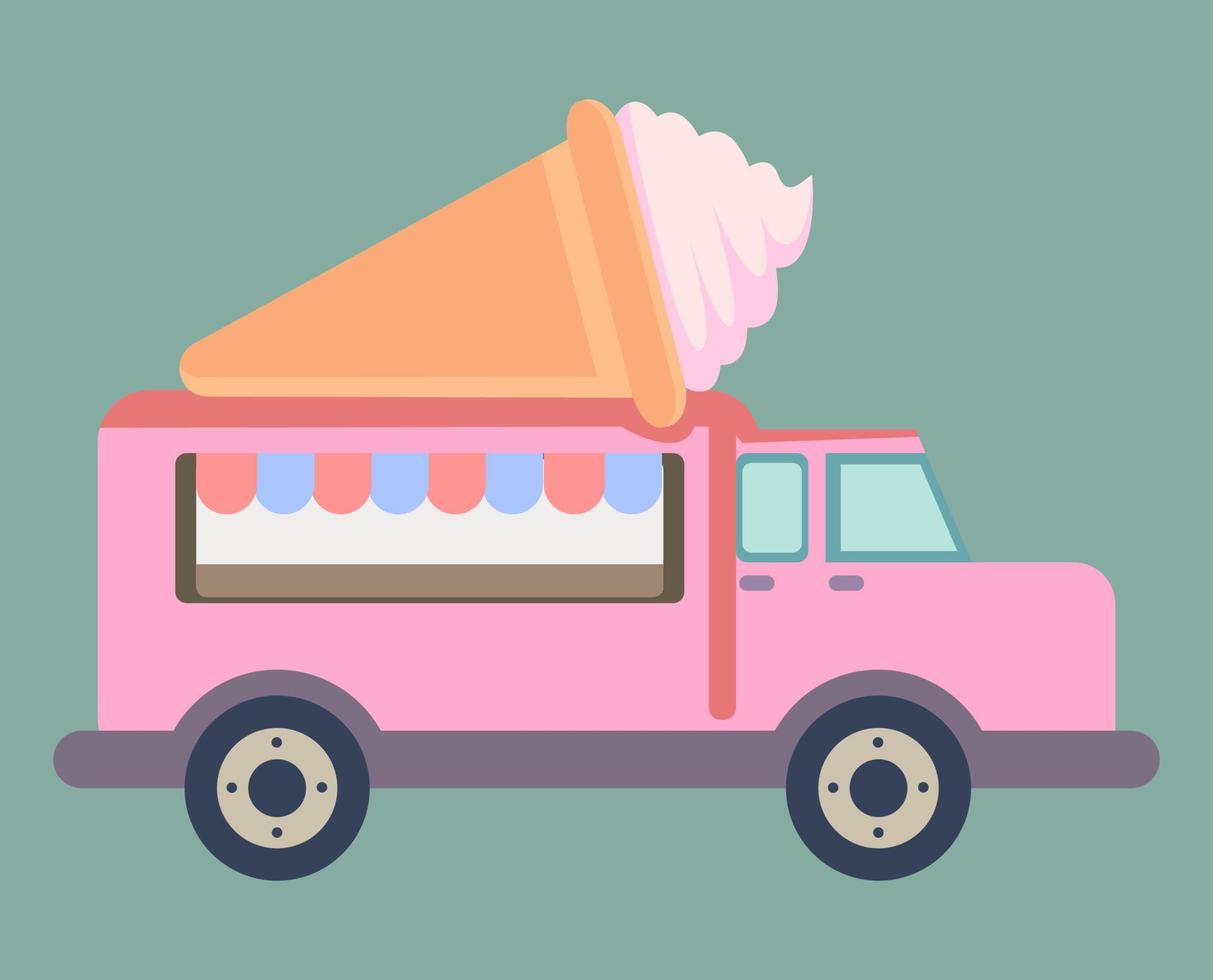 cute pastel color ice cream truck illustration for poster, kid wear element, card vector
