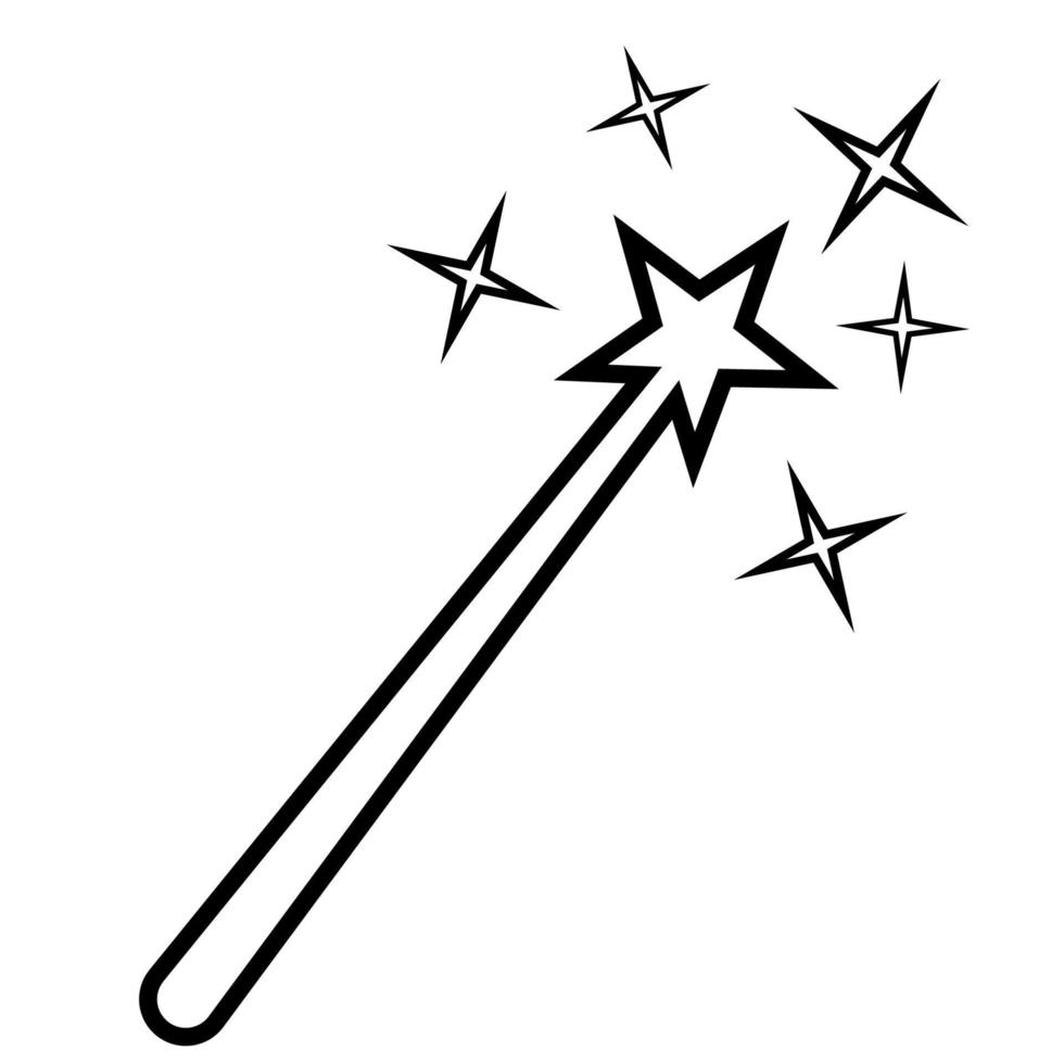 Wand magic doodle, star shine hand, sparkle fairy princess drawn vector