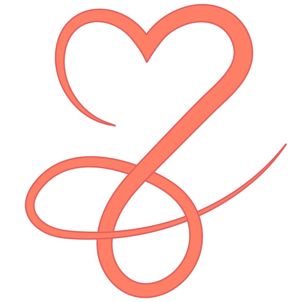 Heart one line border, love flourish frame, swirl scroll draw vector