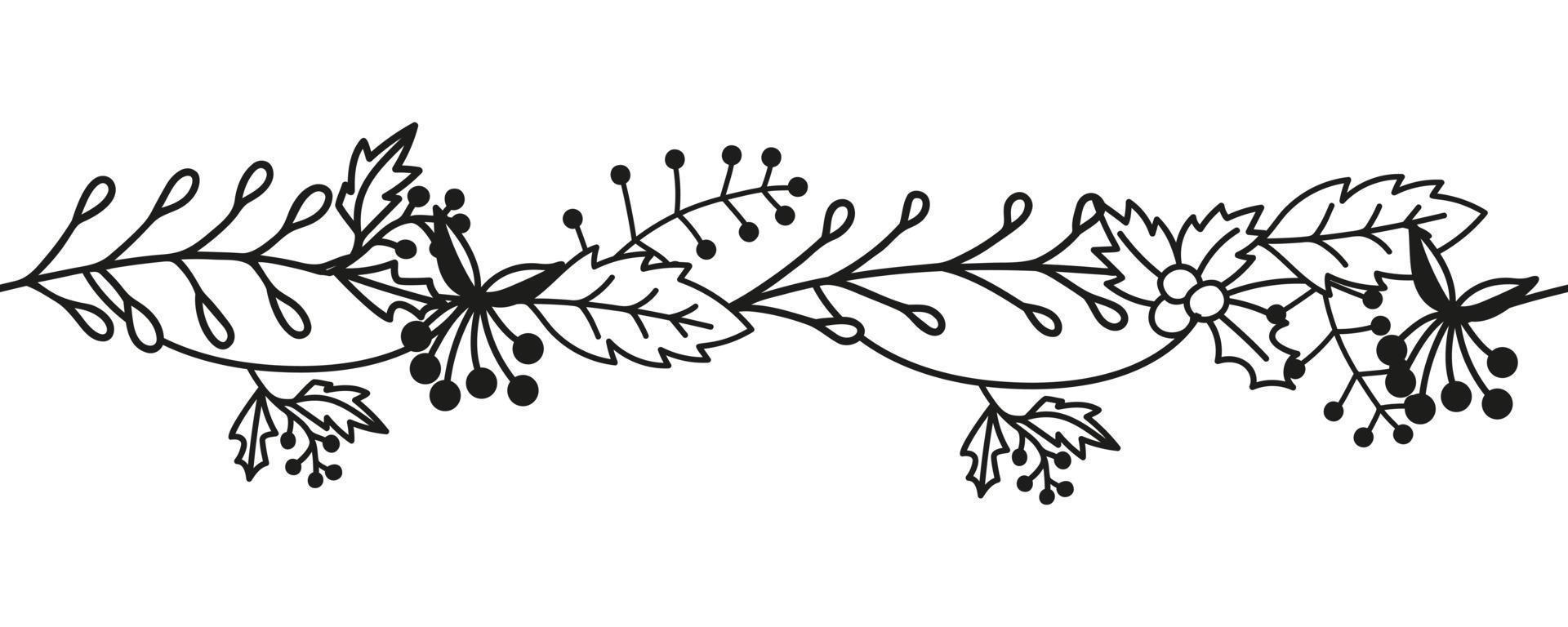 Autumn seamless brush with floral elements, leaves, flowers, twigs. Doodle vector illustration