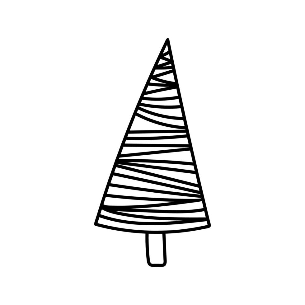 Hand drawn winter Christmas tree. Vector illustration of doodles