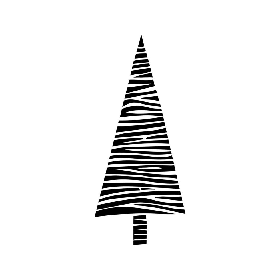 Hand drawn winter Christmas tree. Vector illustration of doodles
