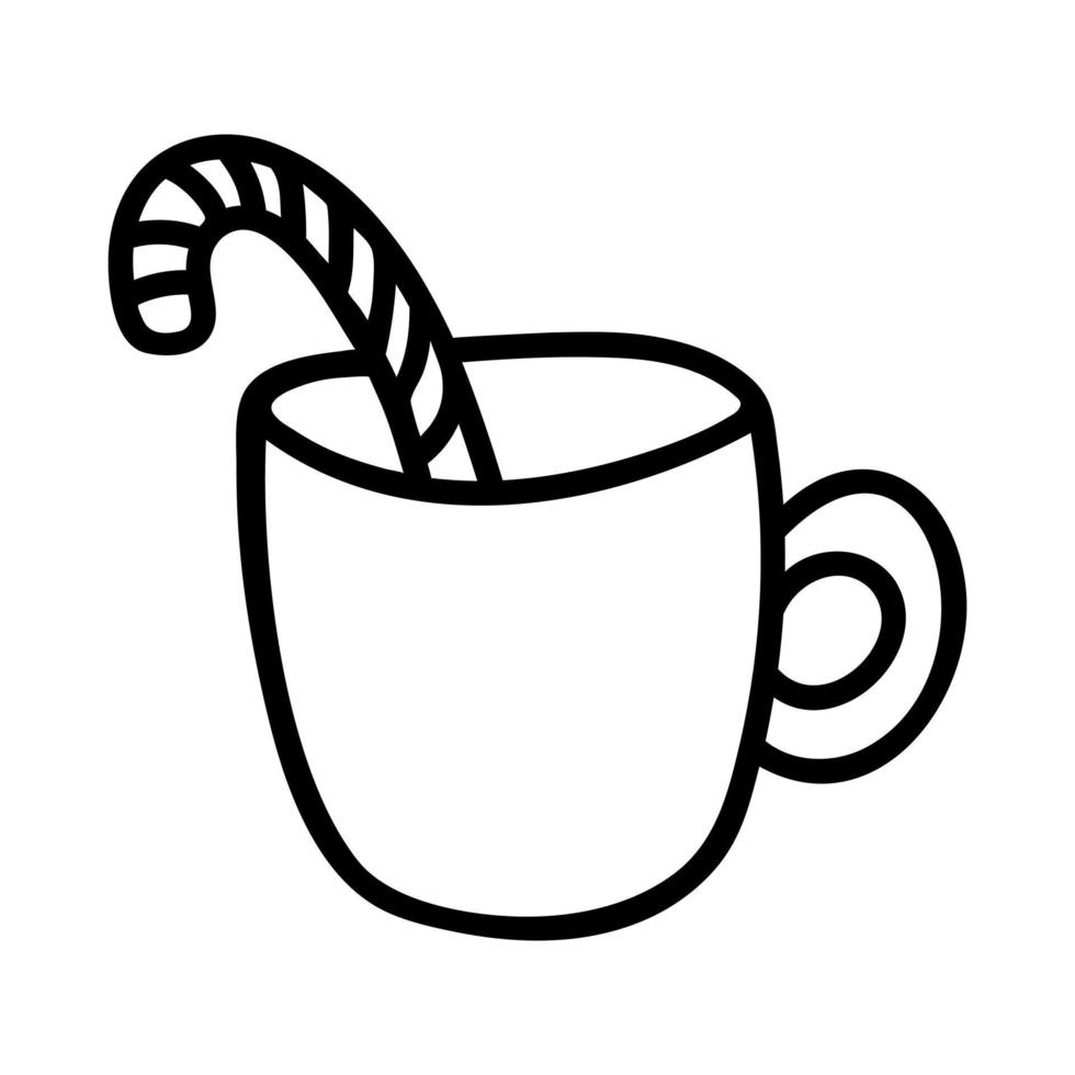 Hand drawn simple tea or cocoa mug with lollipop. Doodle vector illustration