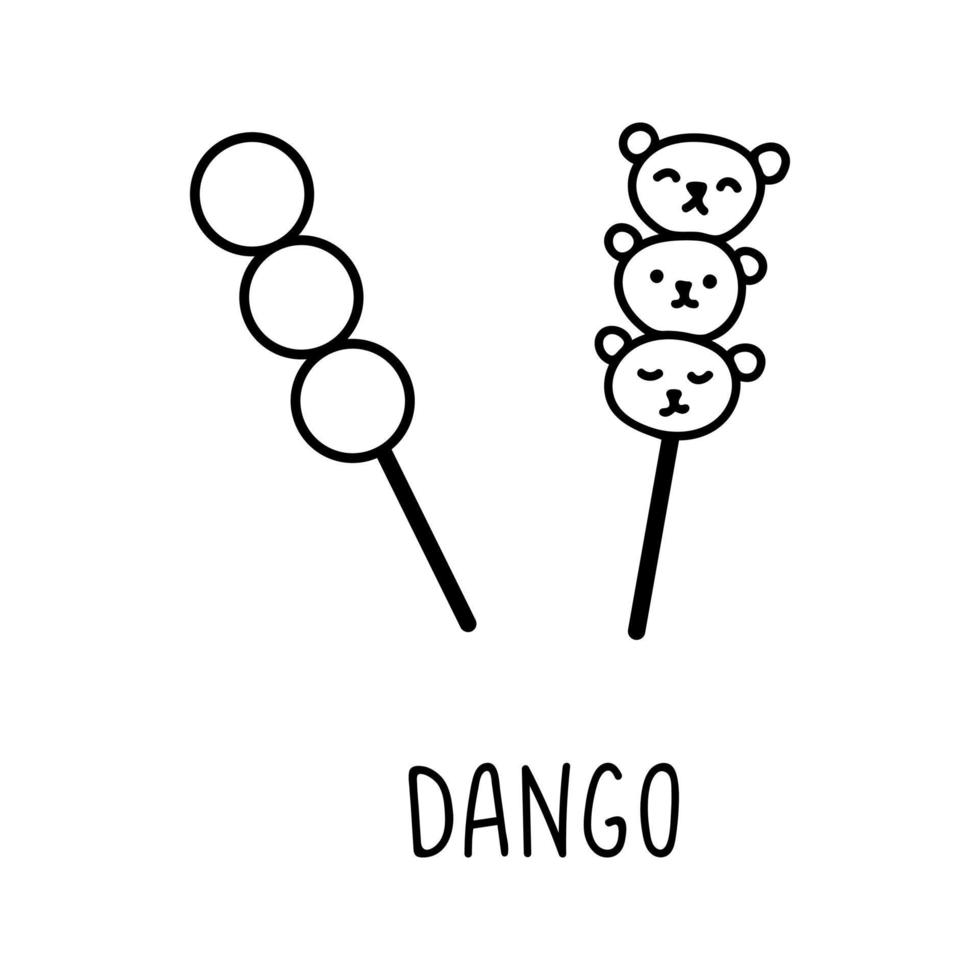 Japanese dango in hand drawn doodle style. Asian food for restaurants menu vector