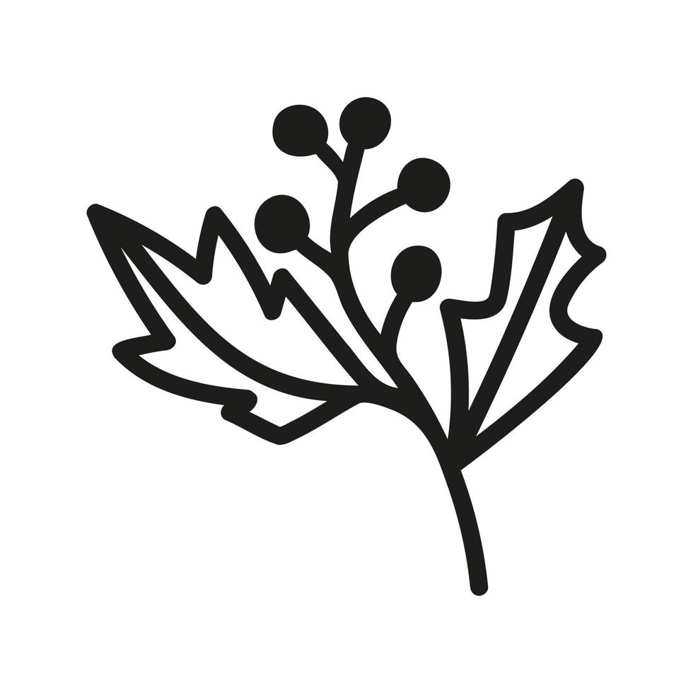 Hand drawn winter berries with leaves. Vector doodle illustration