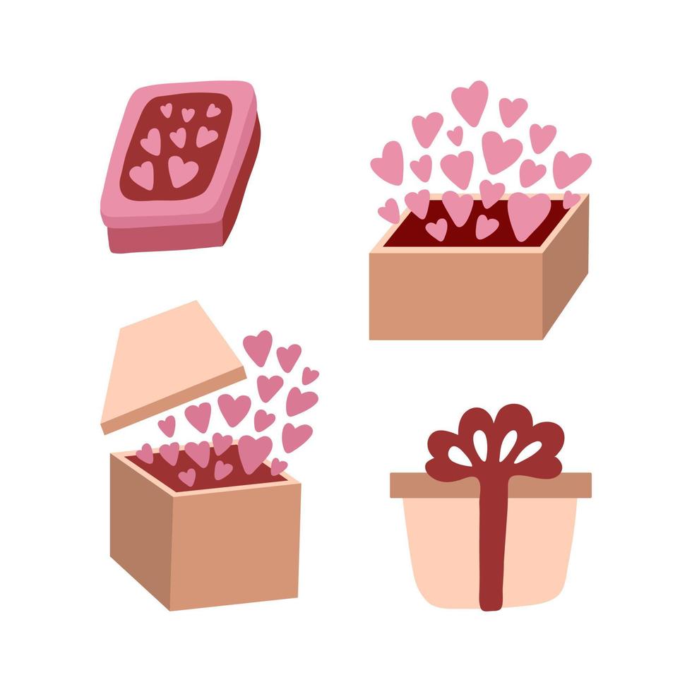 linda caja de regalo de amor de garabato con corazones. ilustración vectorial dibujada a mano vector