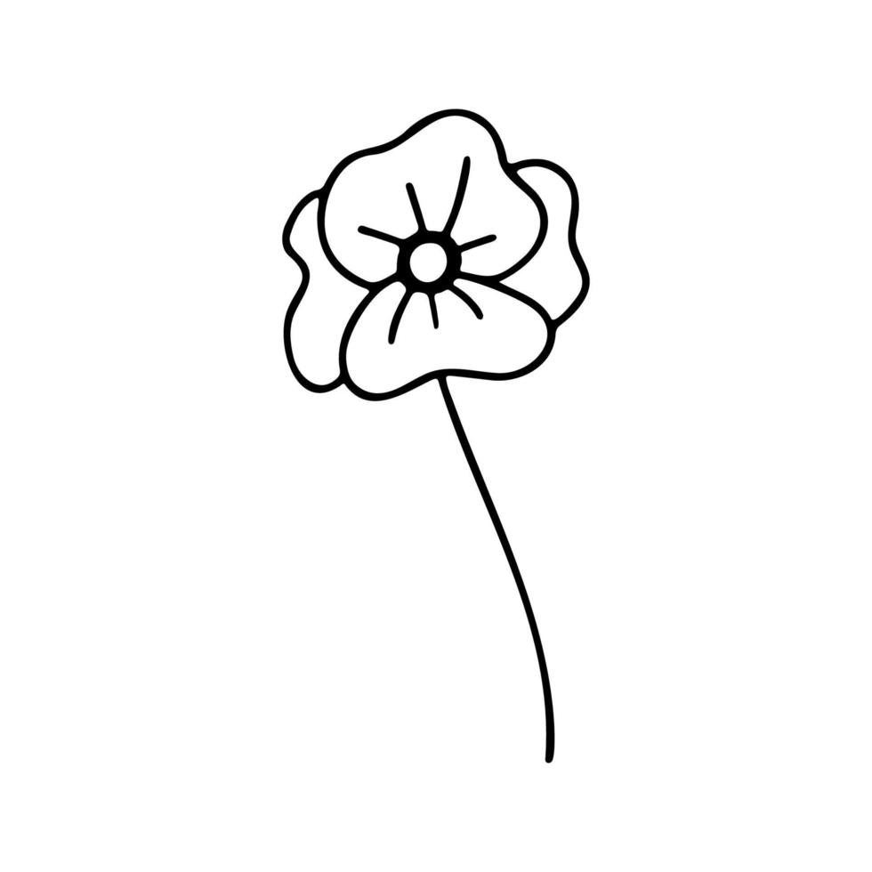 Hand drawn herbal, floral clipart. One line doodle vector