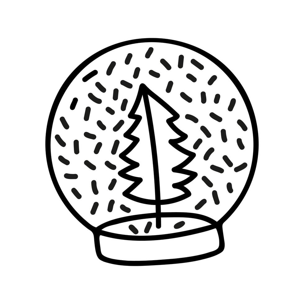 Hand drawn Christmas  snow globe with fir tree. Doodle vector illustration