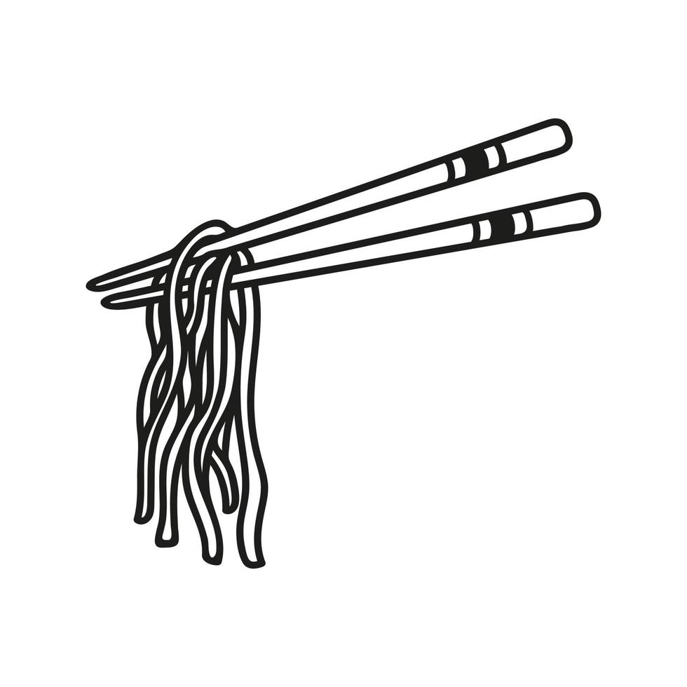 tallarines en palillos en mano dibujado garabatear estilo. asiático comida para restaurantes menú vector