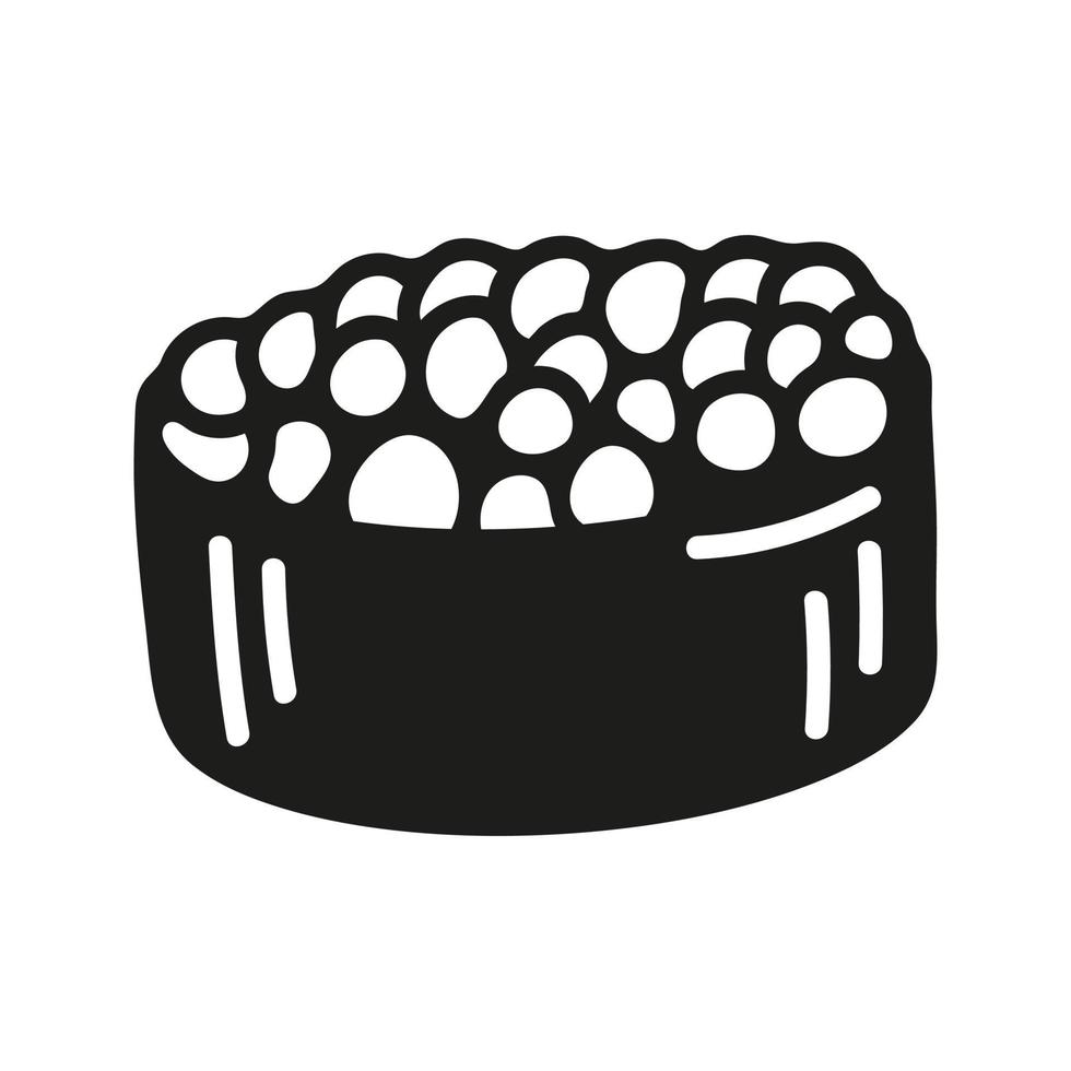 Japanese sushi roll with caviar in hand drawn doodle style. Asian food for restaurants menu vector