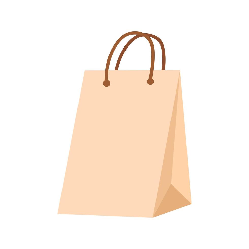 Craft paper bag in flat vector style. Hand drawn vector illustration shopping