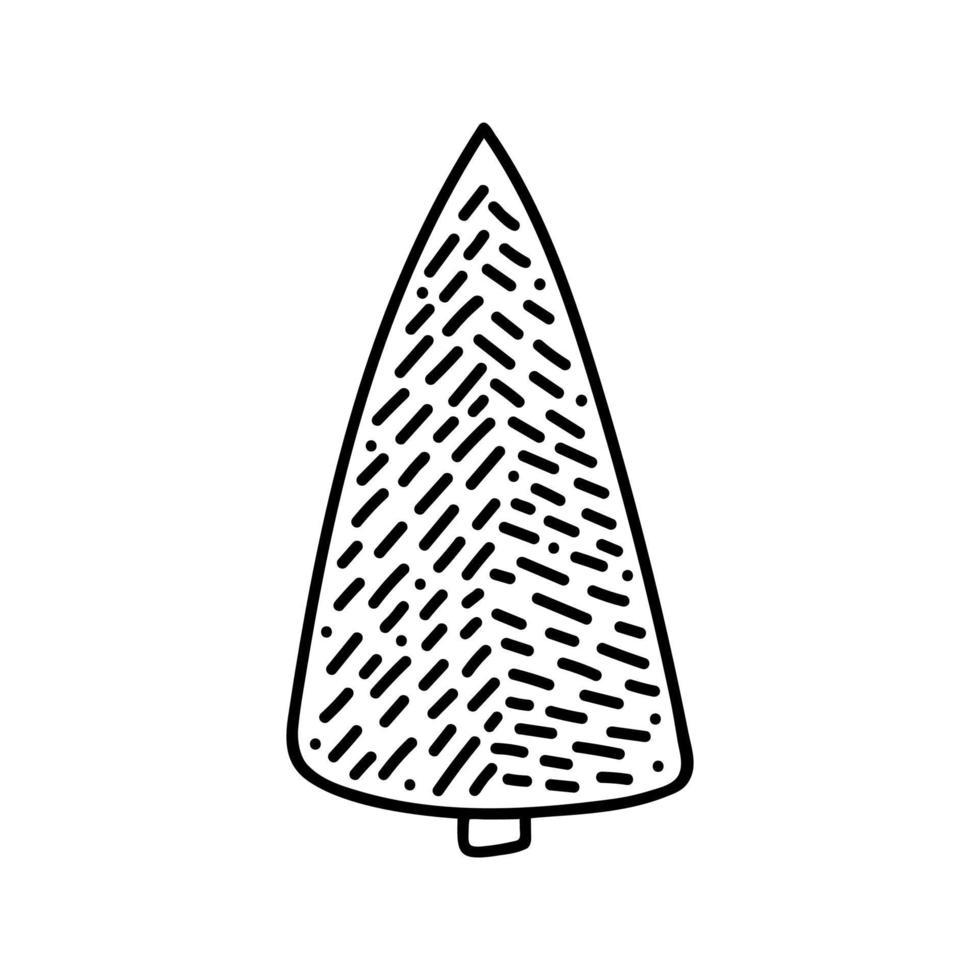 Hand drawn winter Christmas tree. Vector illustration of doodles