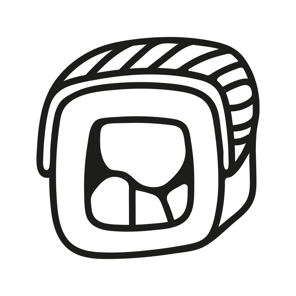 Japanese sushi roll in hand drawn doodle style. Asian food for restaurants menu vector