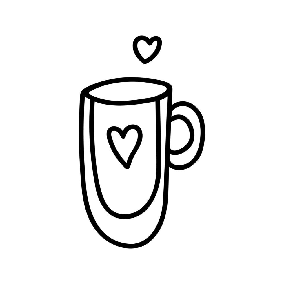 Hand drawn tea or cocoa mug with heart. Doodle vector illustration