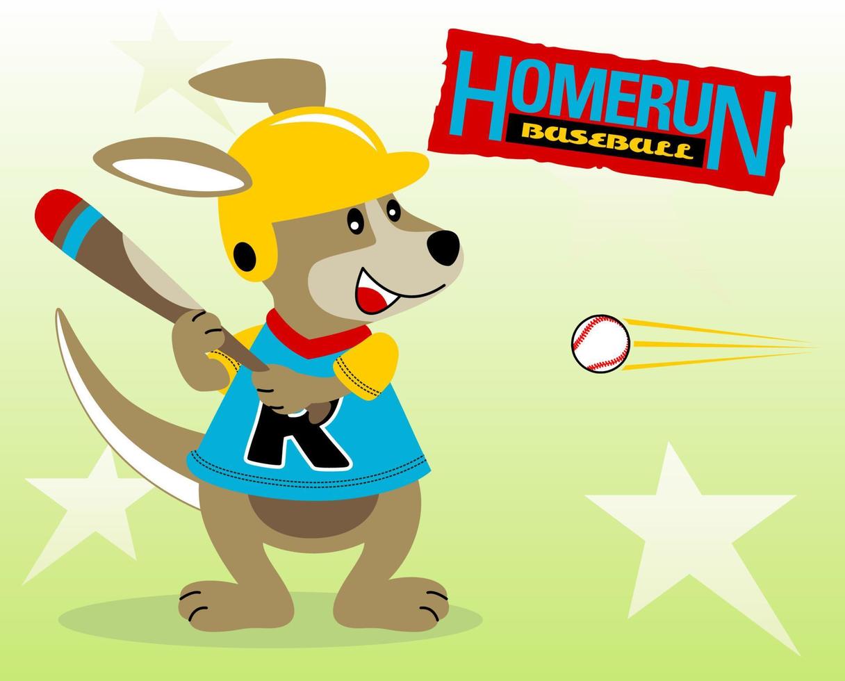 Kangaroo the baseball player, vector cartoon illustration