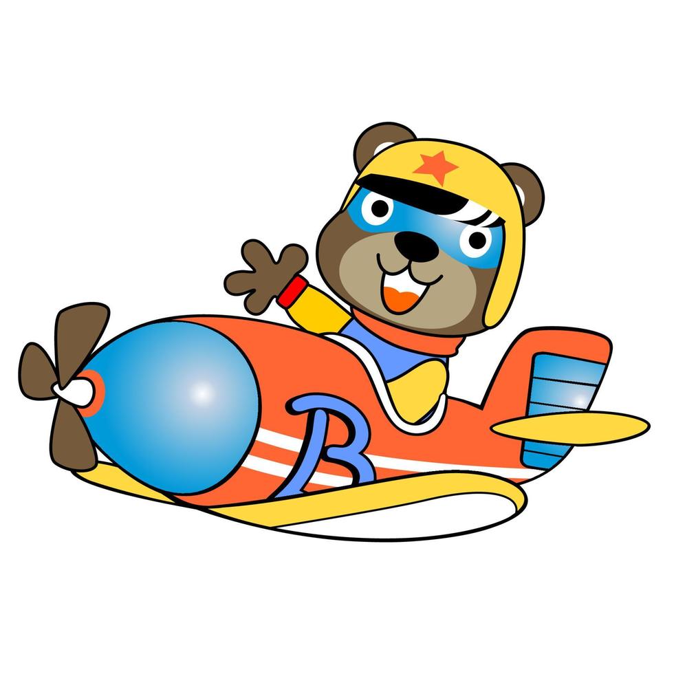 vector cartoon of cute bear on airplane