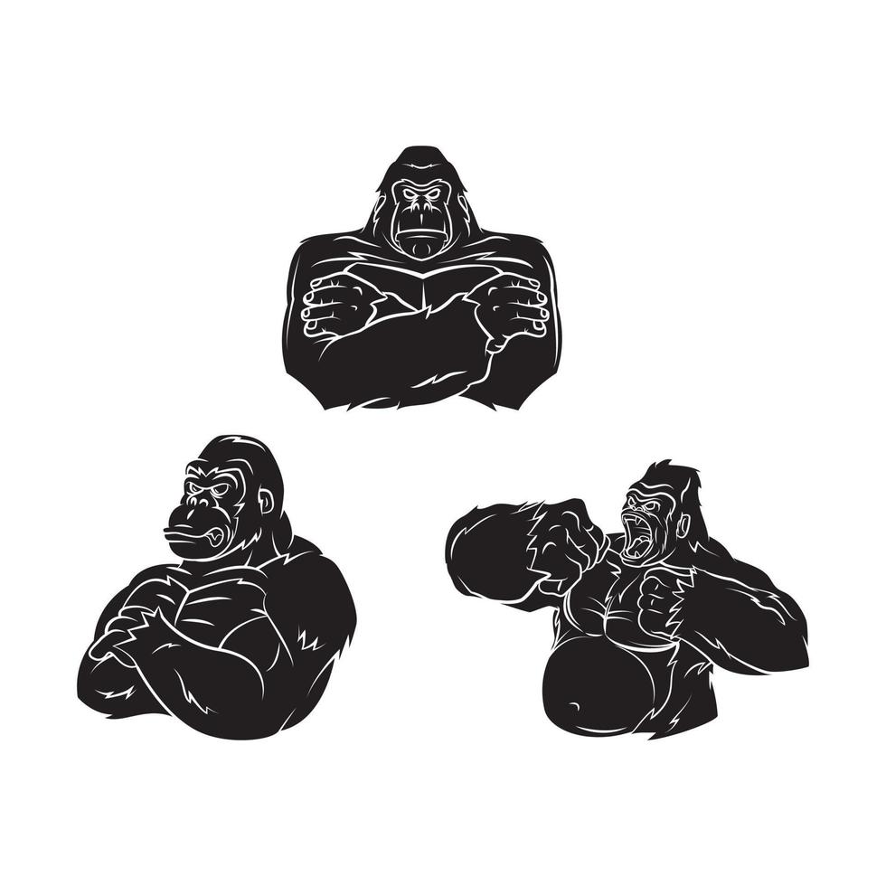 strong gorilla set collection tattoo illustration vector
