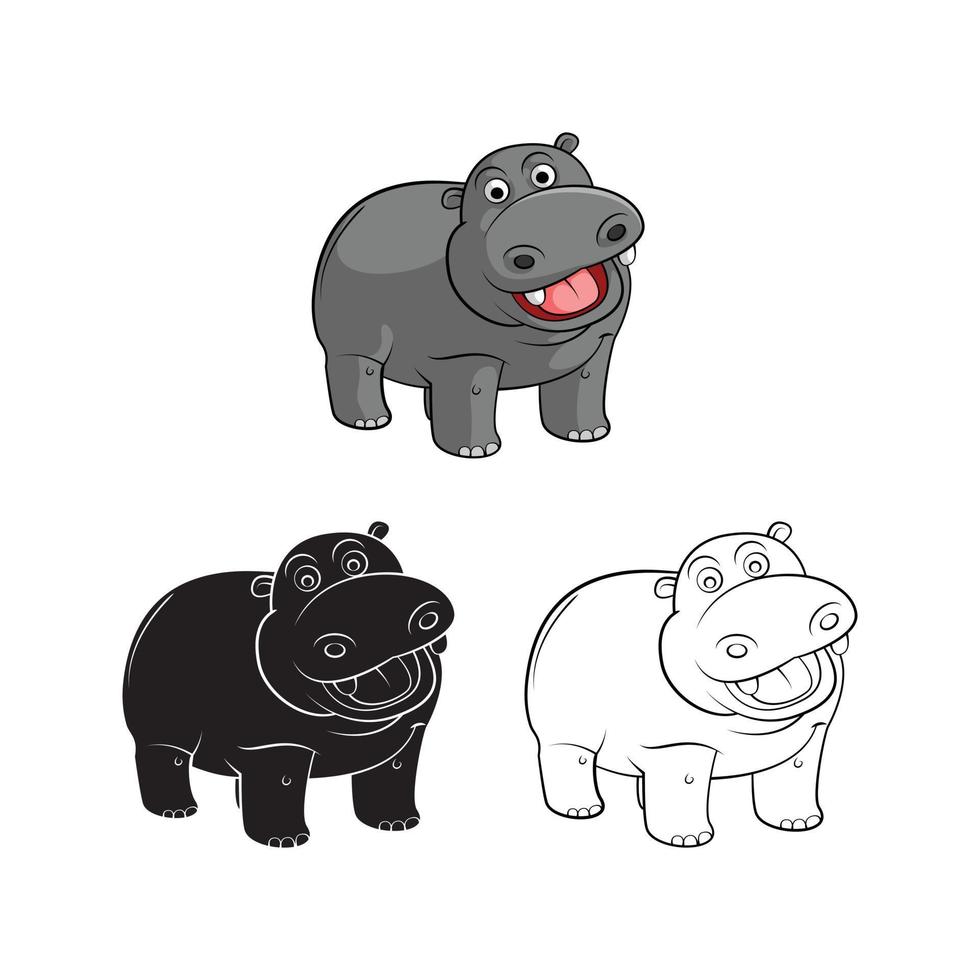 Coloring book cute hippo cartoon character vector